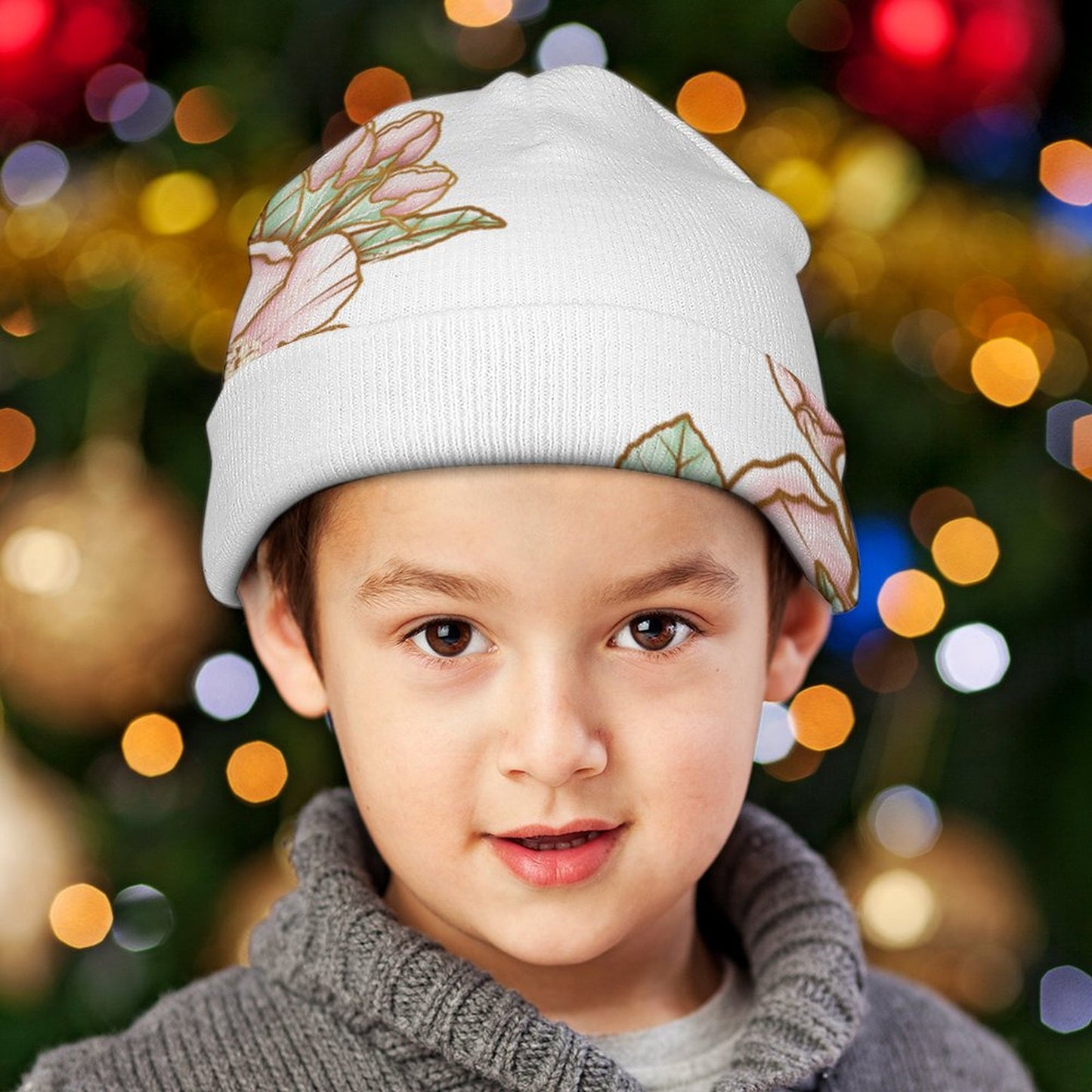 Children's Knitting Cap Flowers Style 23X18.5cm