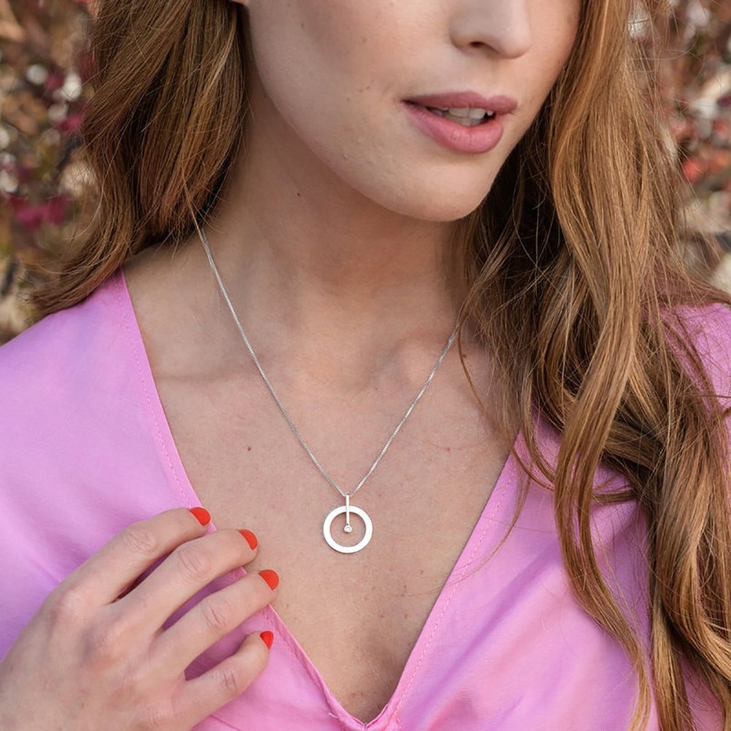 Diamond Set Single Ring Necklace