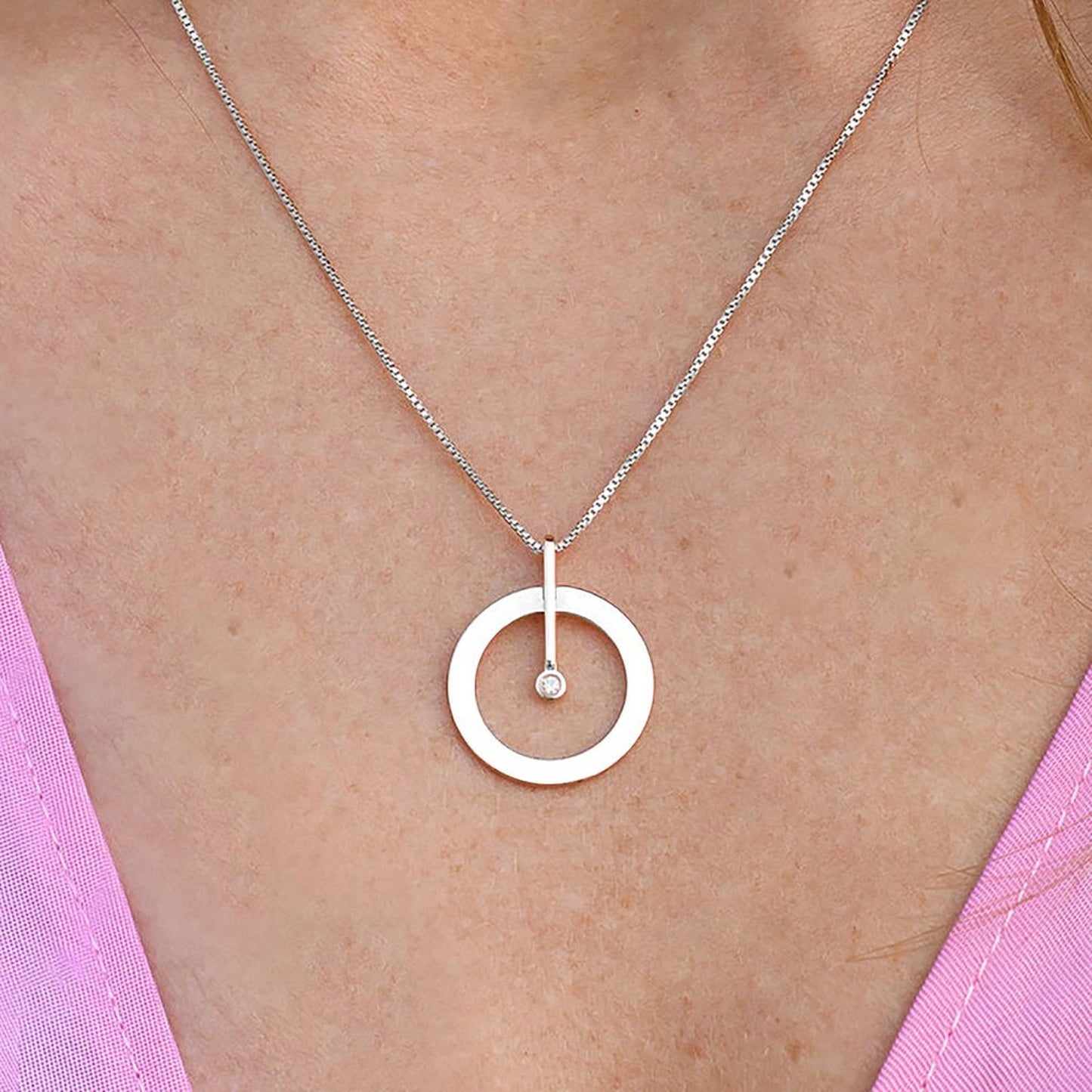 Diamond Set Single Ring Necklace