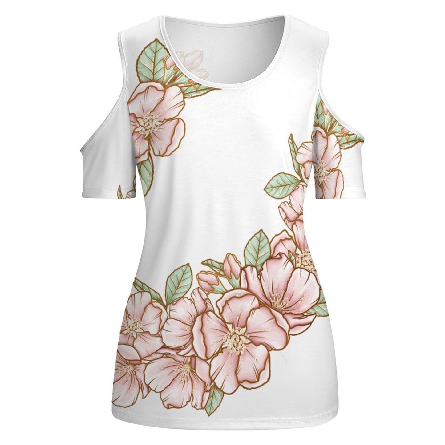 Crewneck Casual Solid Color Short Sleeve-Single Graph Flowers