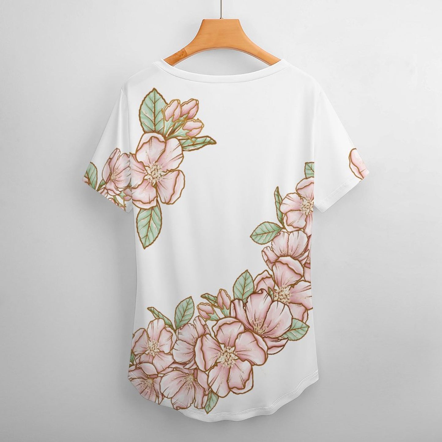 V Neck Short-sleeve Women Shirt Printed Flowers