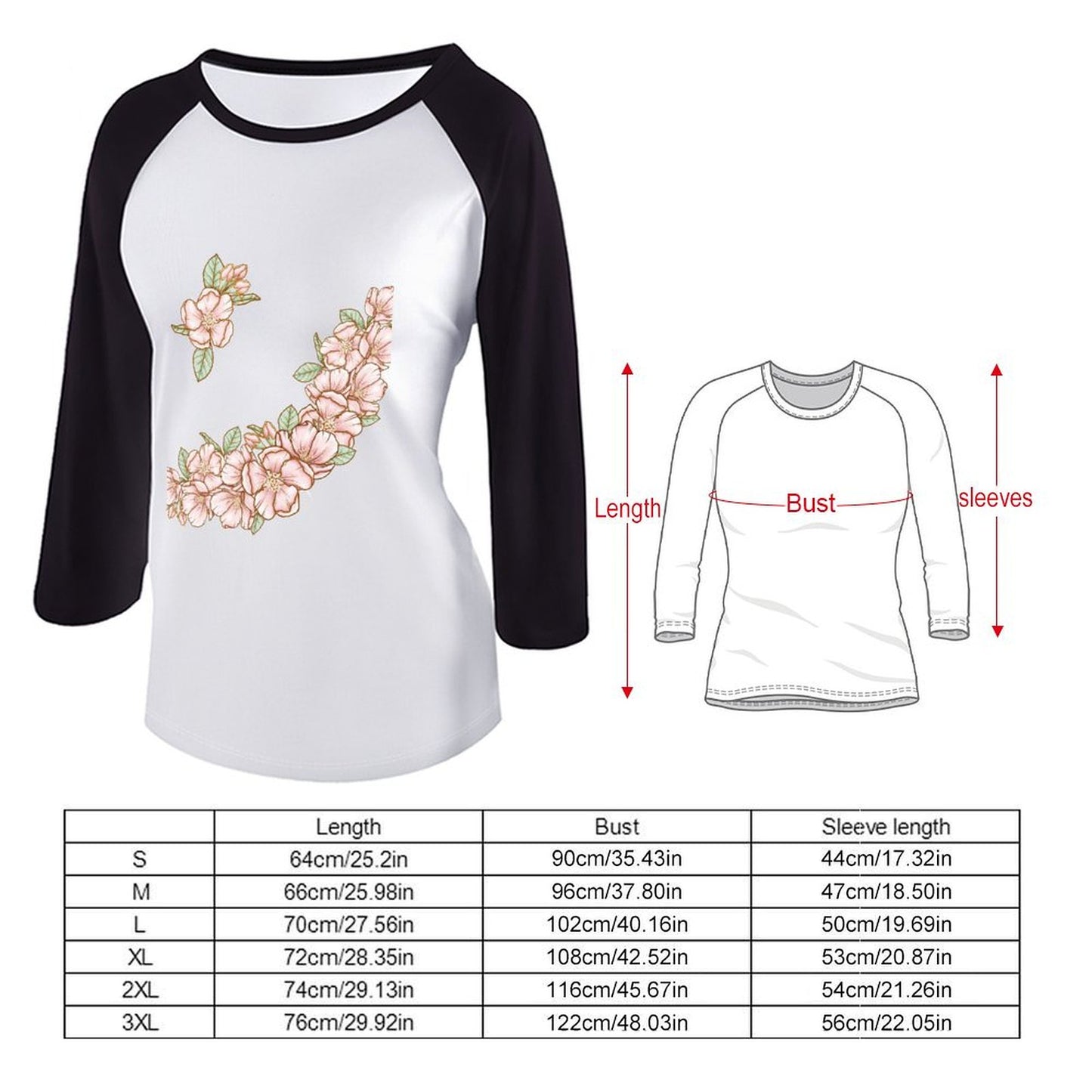 Women's Three Quarter Sleeve T-Shirt