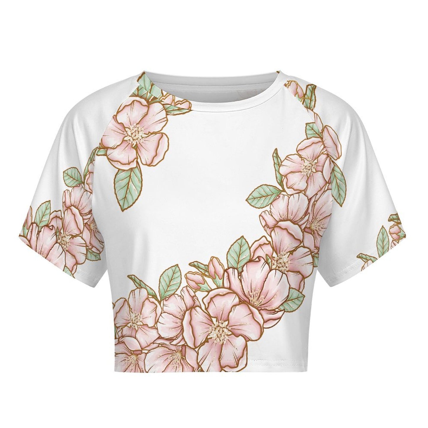 Short Sleeved Navel Exposed Flowers