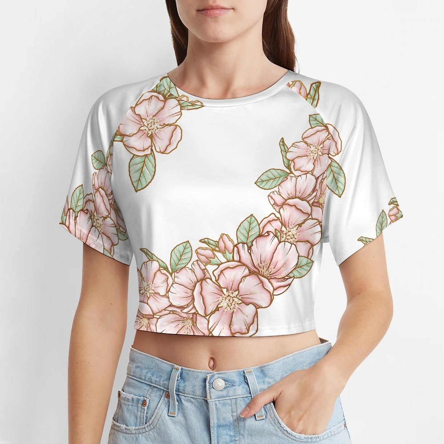 Short Sleeved Navel Exposed Flowers