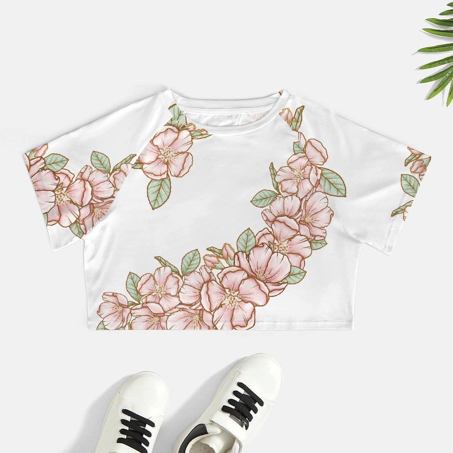 Short Sleeved Navel Exposed Flowers