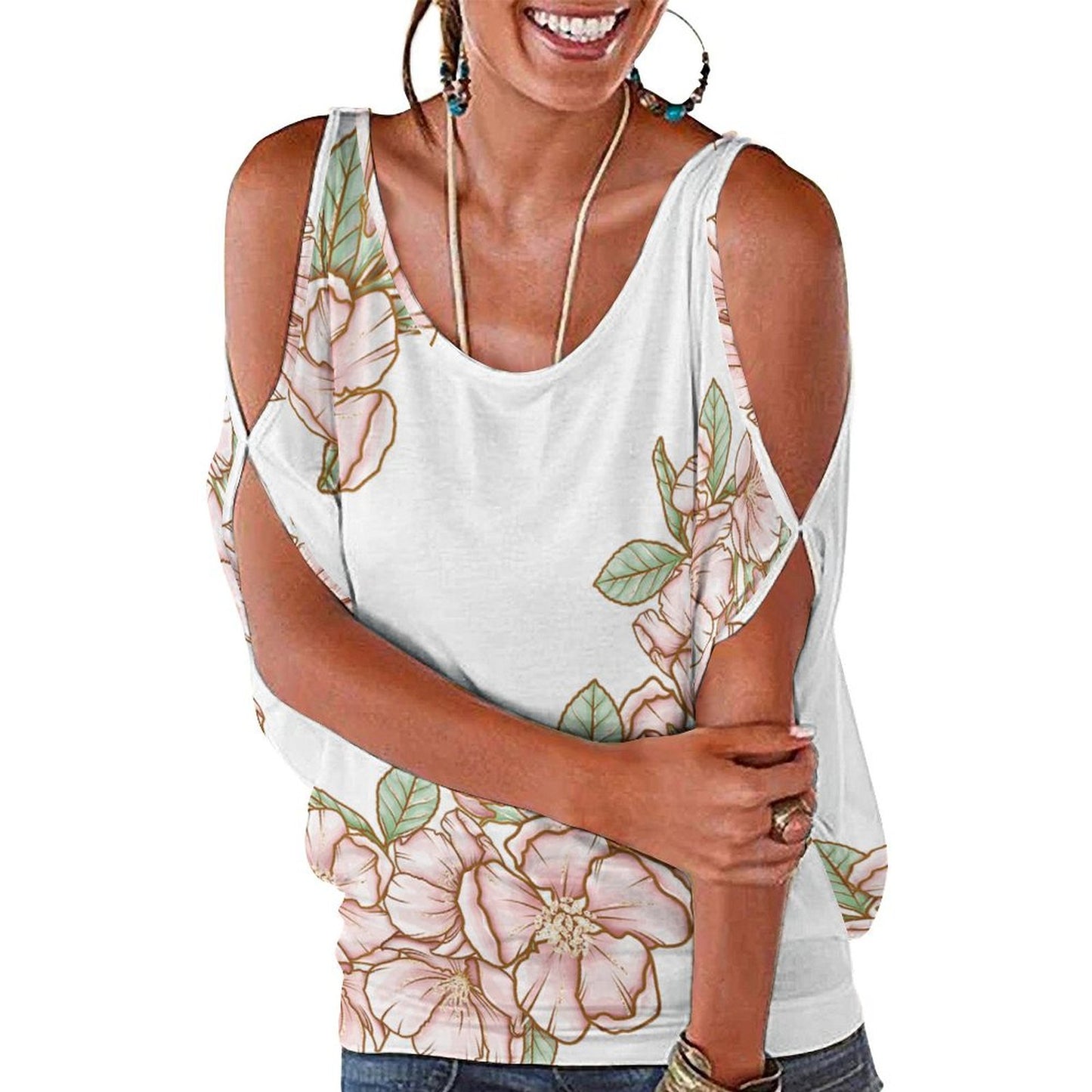 Off Shoulder T-shirt Flowers