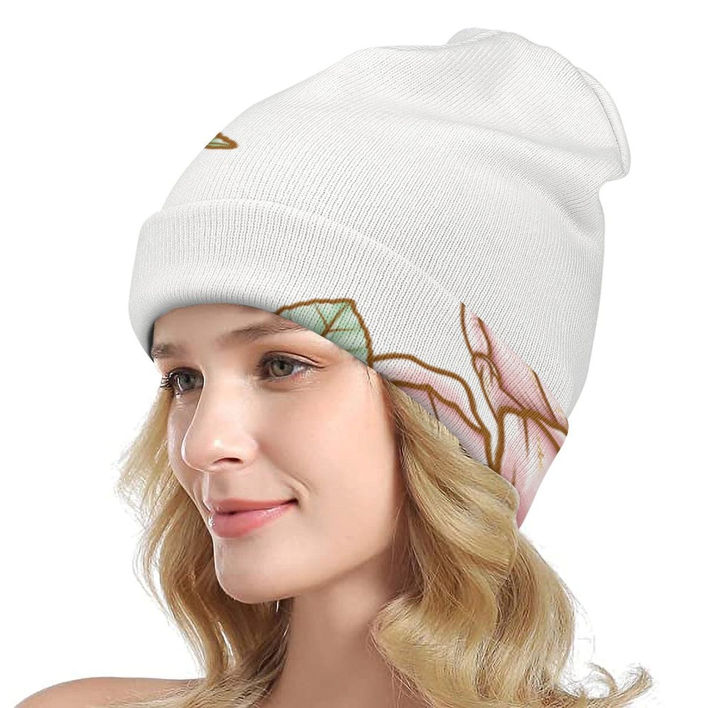 Full Printed Knitted Hat Flowers Style One Size