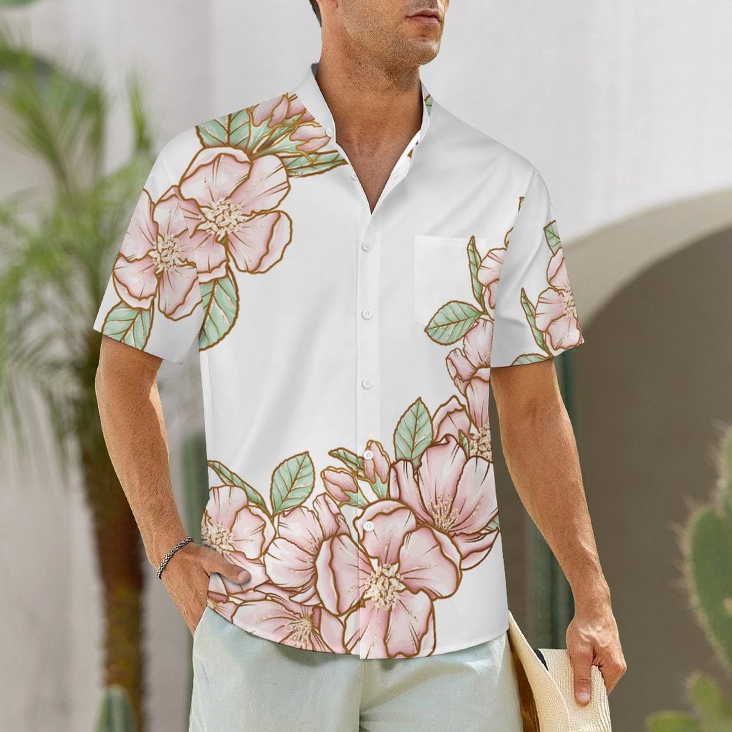 Stand Up Collar Short Sleeved Shirt