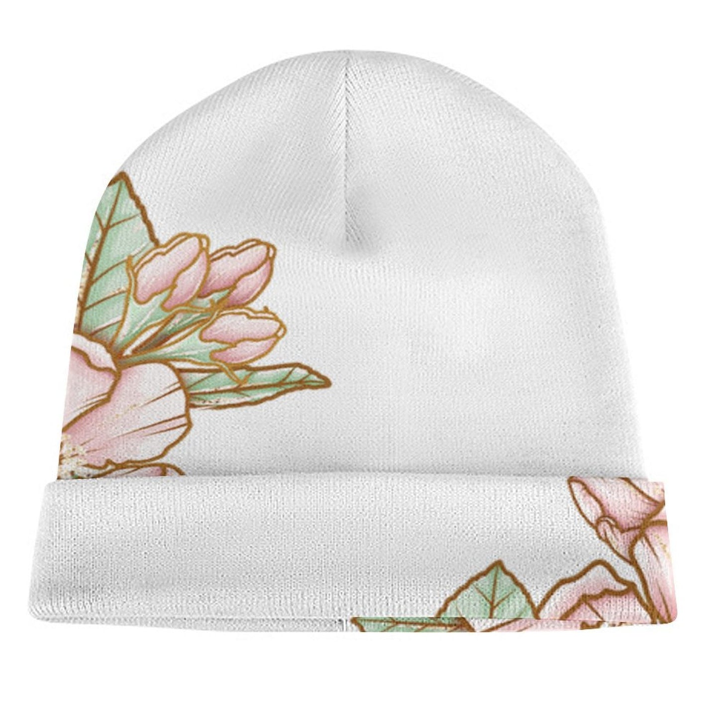 Full Printed Knitted Hat Flowers Style One Size