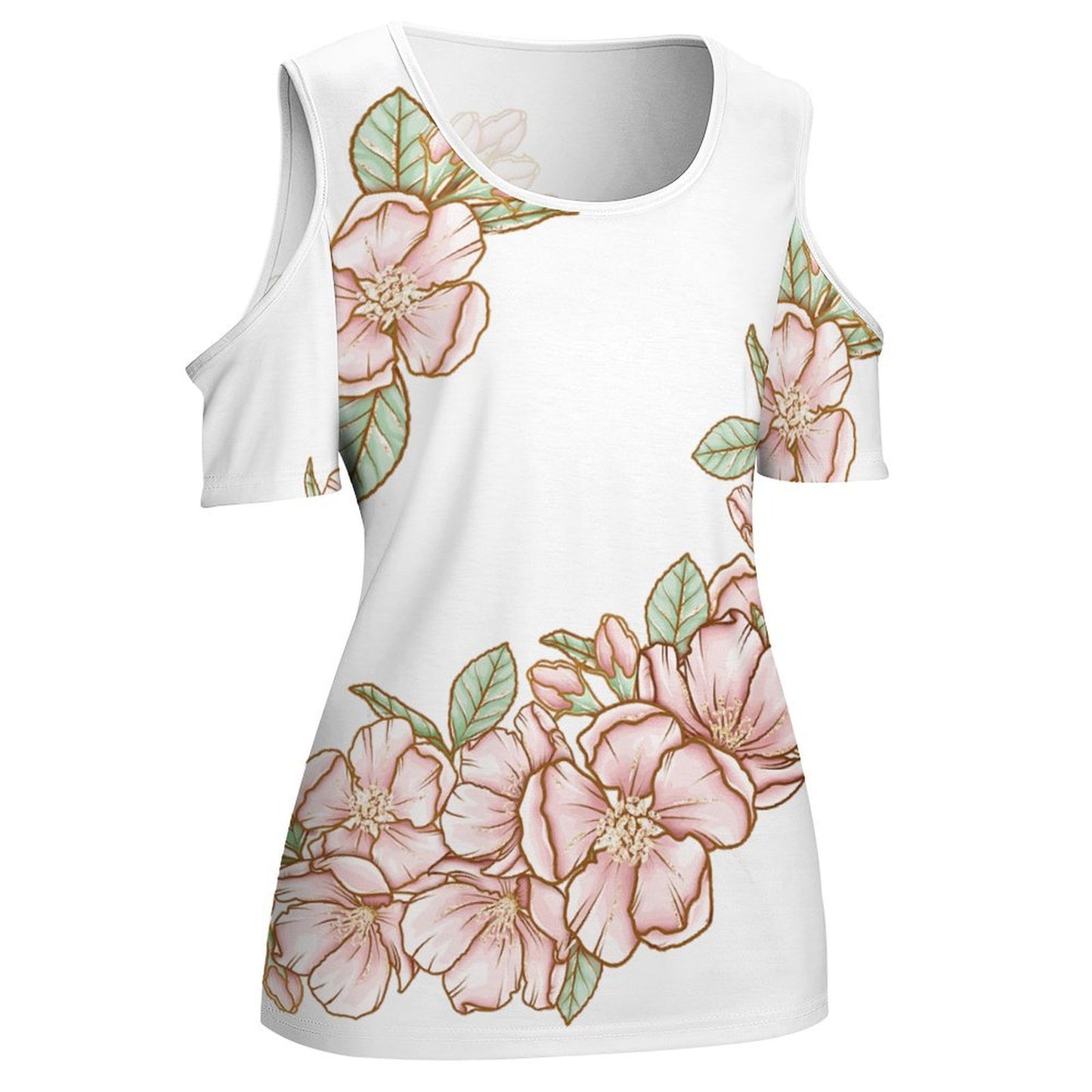 Crewneck Casual Solid Color Short Sleeve-Single Graph Flowers