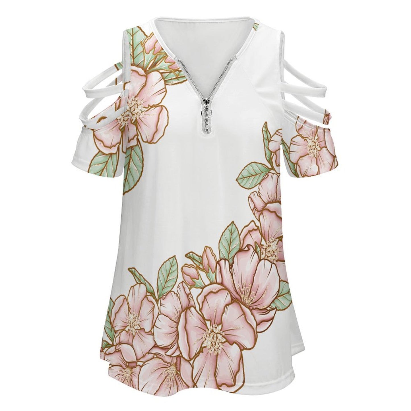 BE Zip Off Shoulder Top Flowers