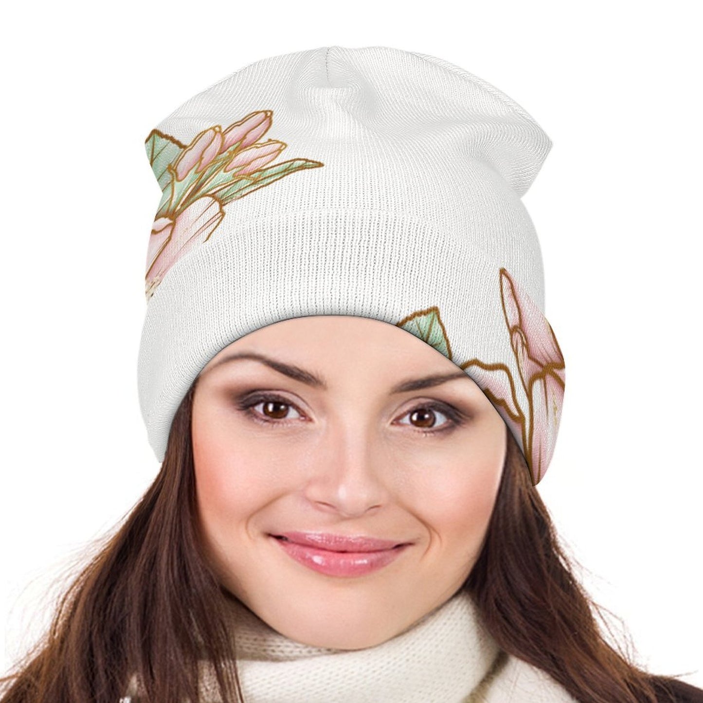 Full Printed Knitted Hat Flowers Style One Size