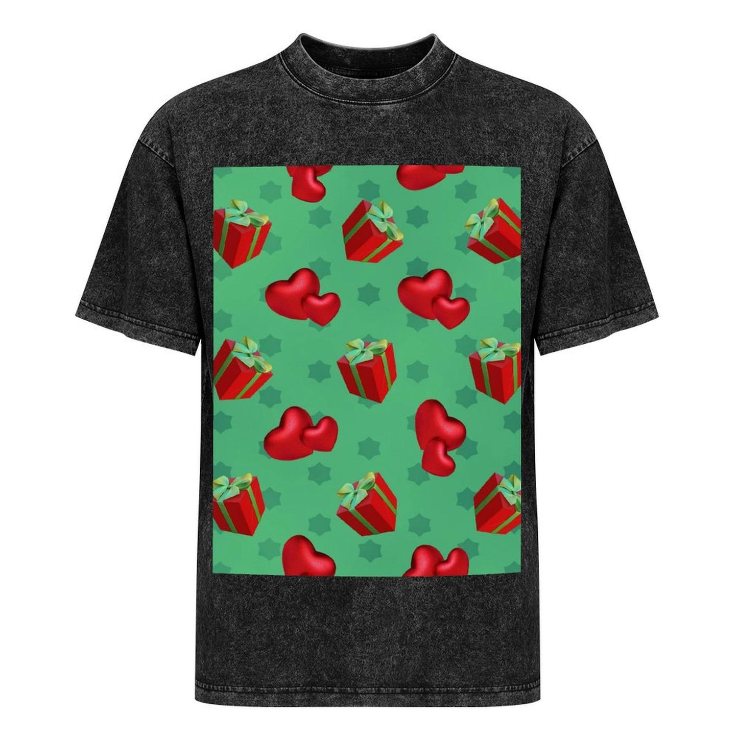 T-shirt Green, Red Gift, Heart Shape, Pattern