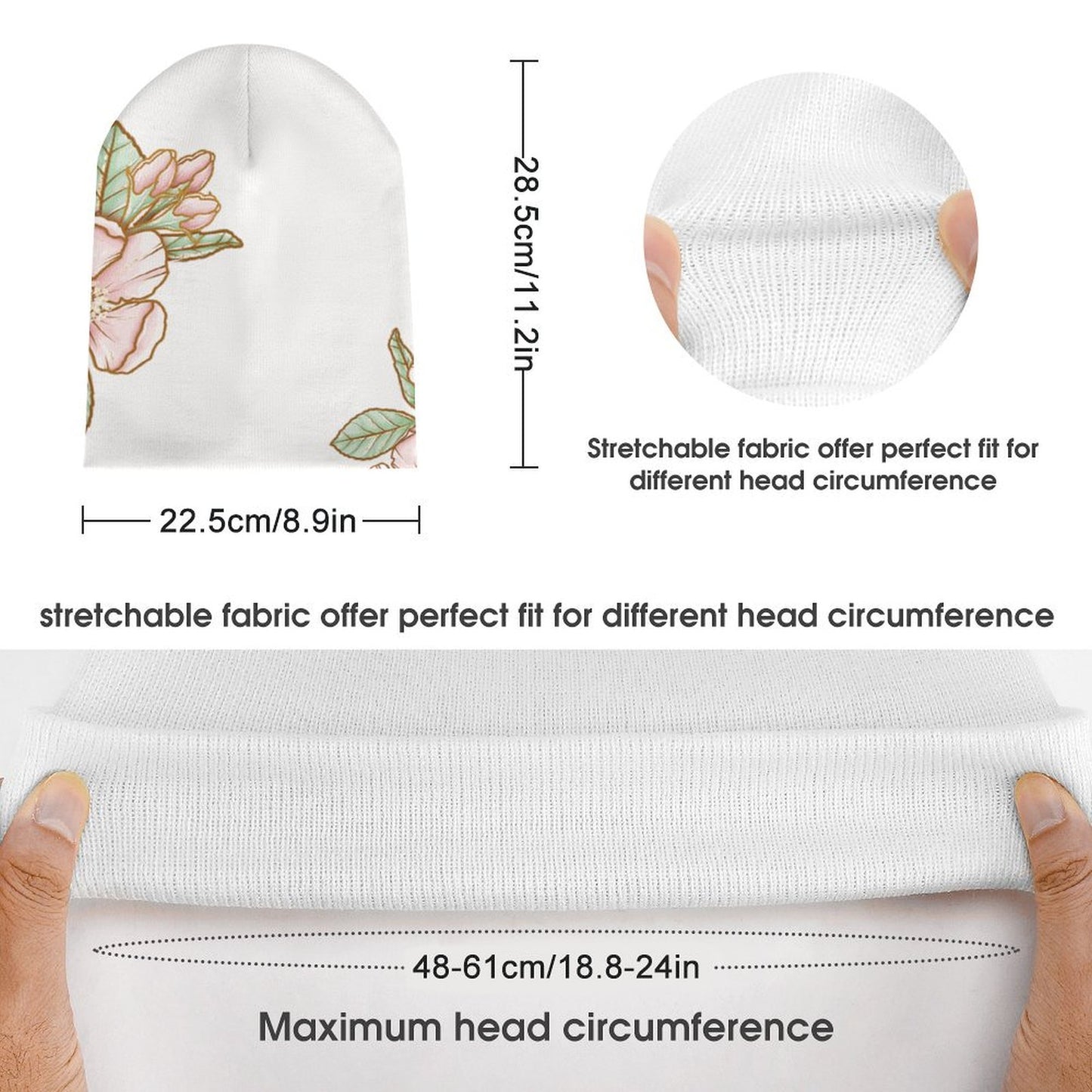 Full Printed Knitted Hat Flowers Style One Size