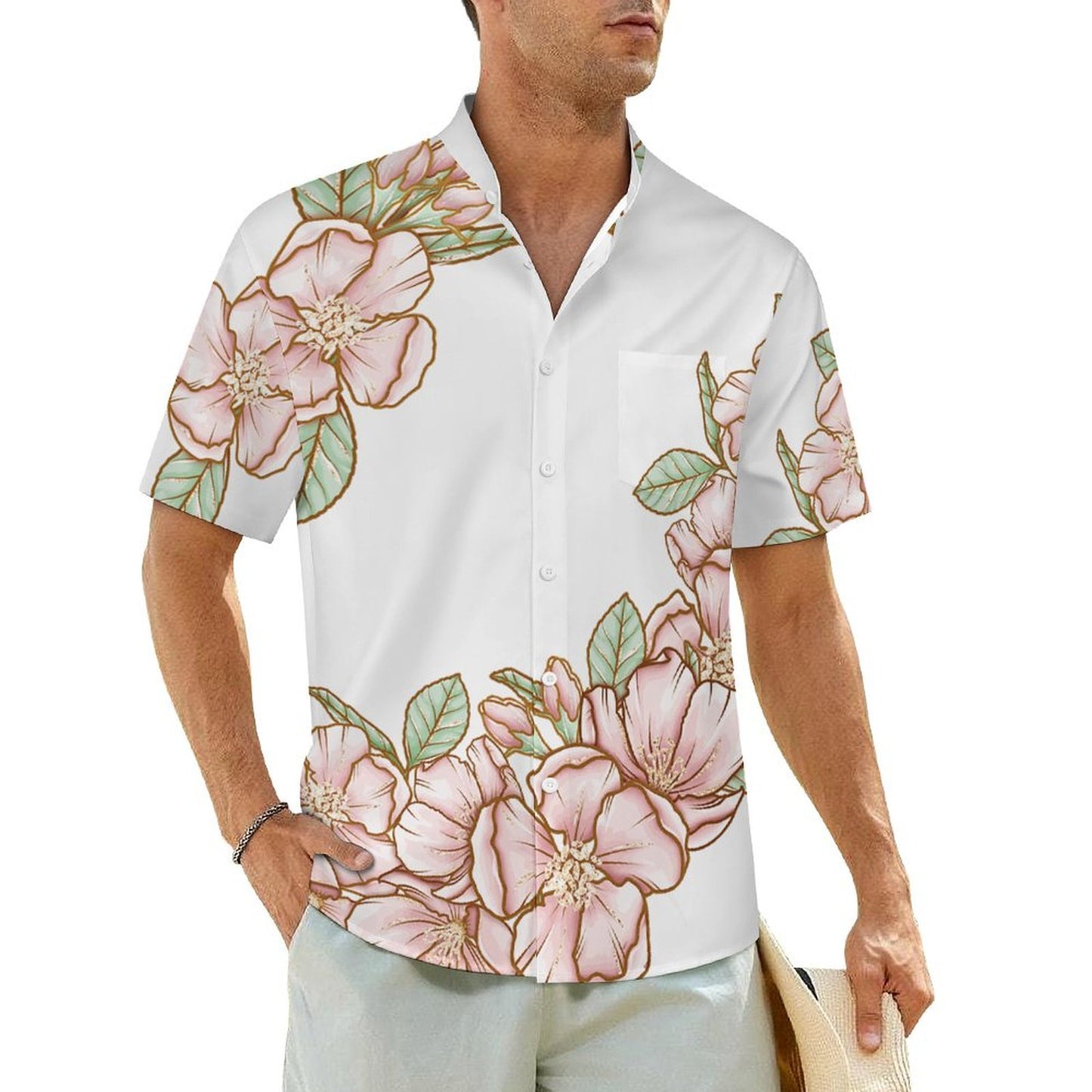 Stand Up Collar Short Sleeved Shirt