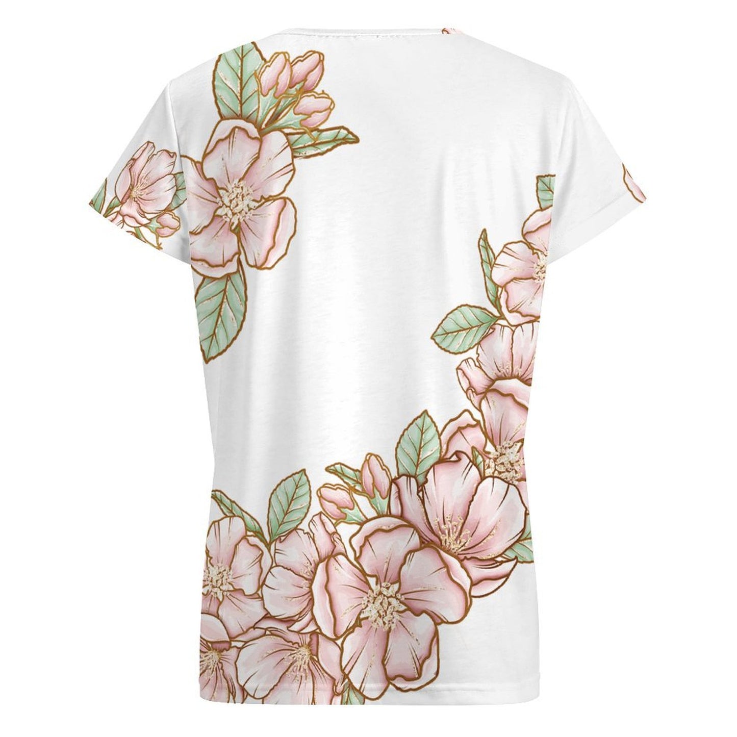 V-neck Short Sleeve T-shirt Flowers