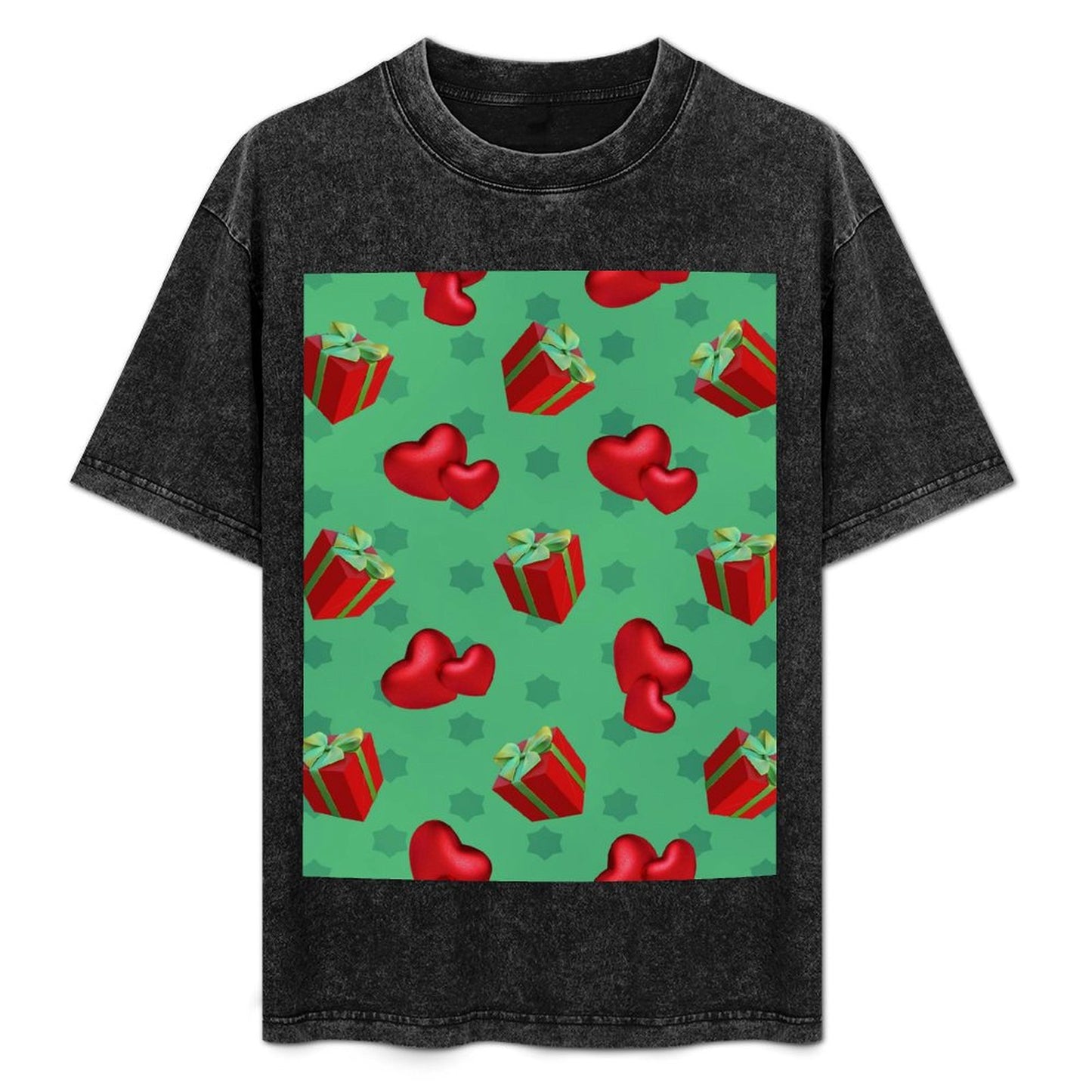 T-shirt Green, Red Gift, Heart Shape, Pattern