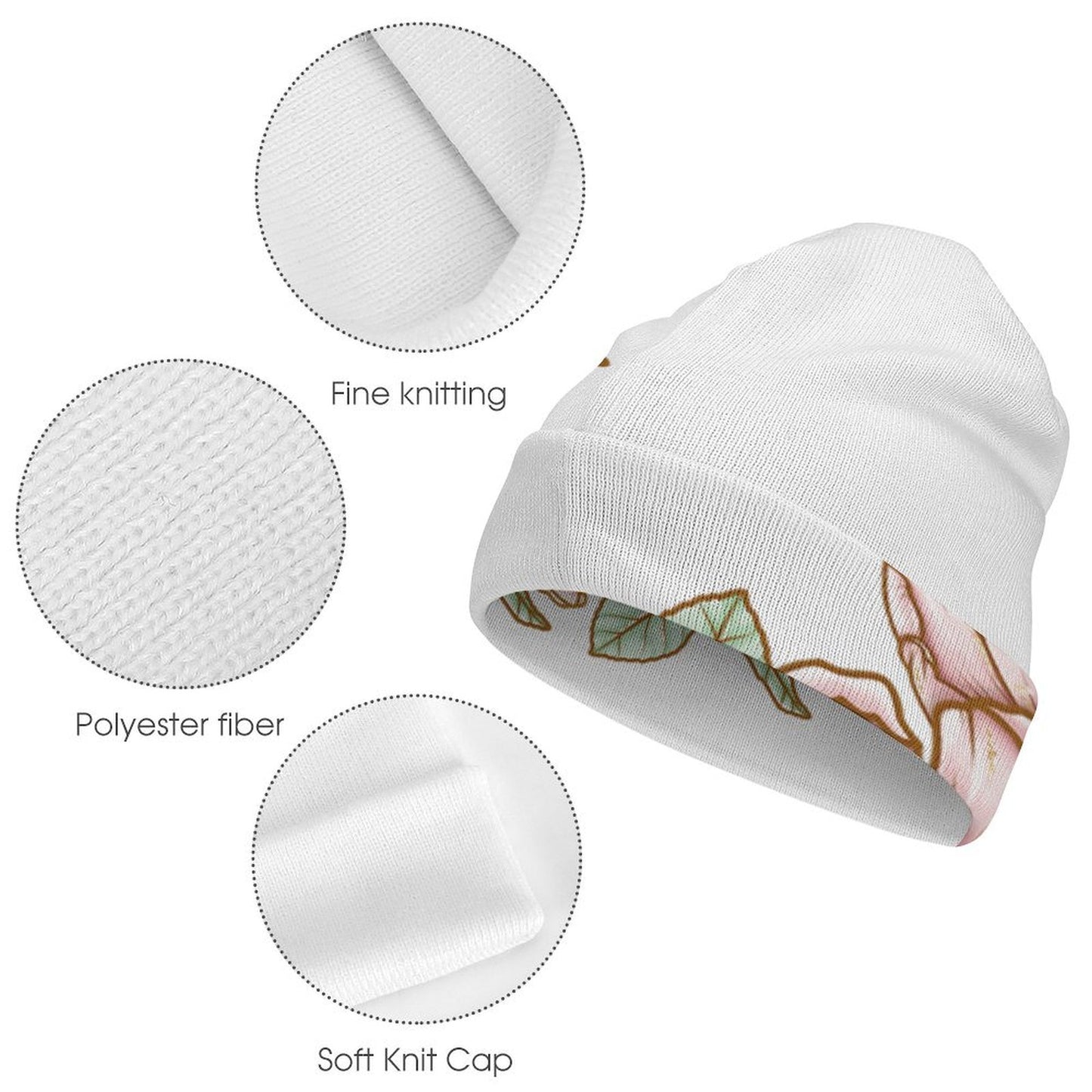 Full Printed Knitted Hat Flowers Style One Size